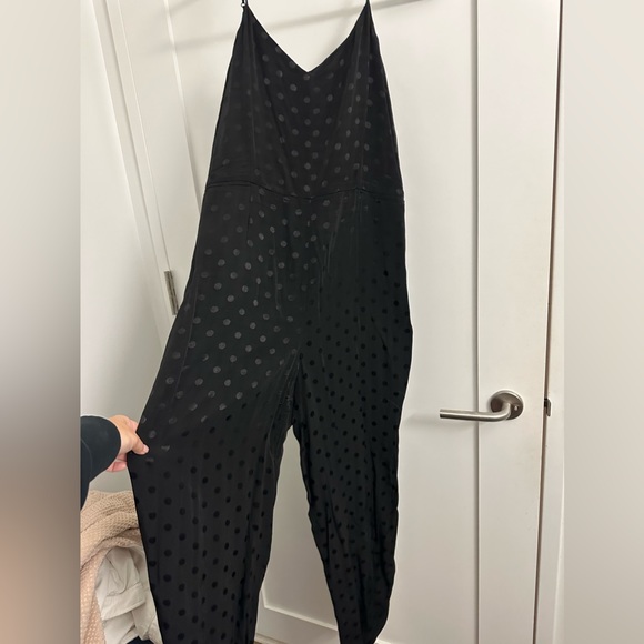Black matte + shine polka dot jumpsuit - Picture 1 of 4